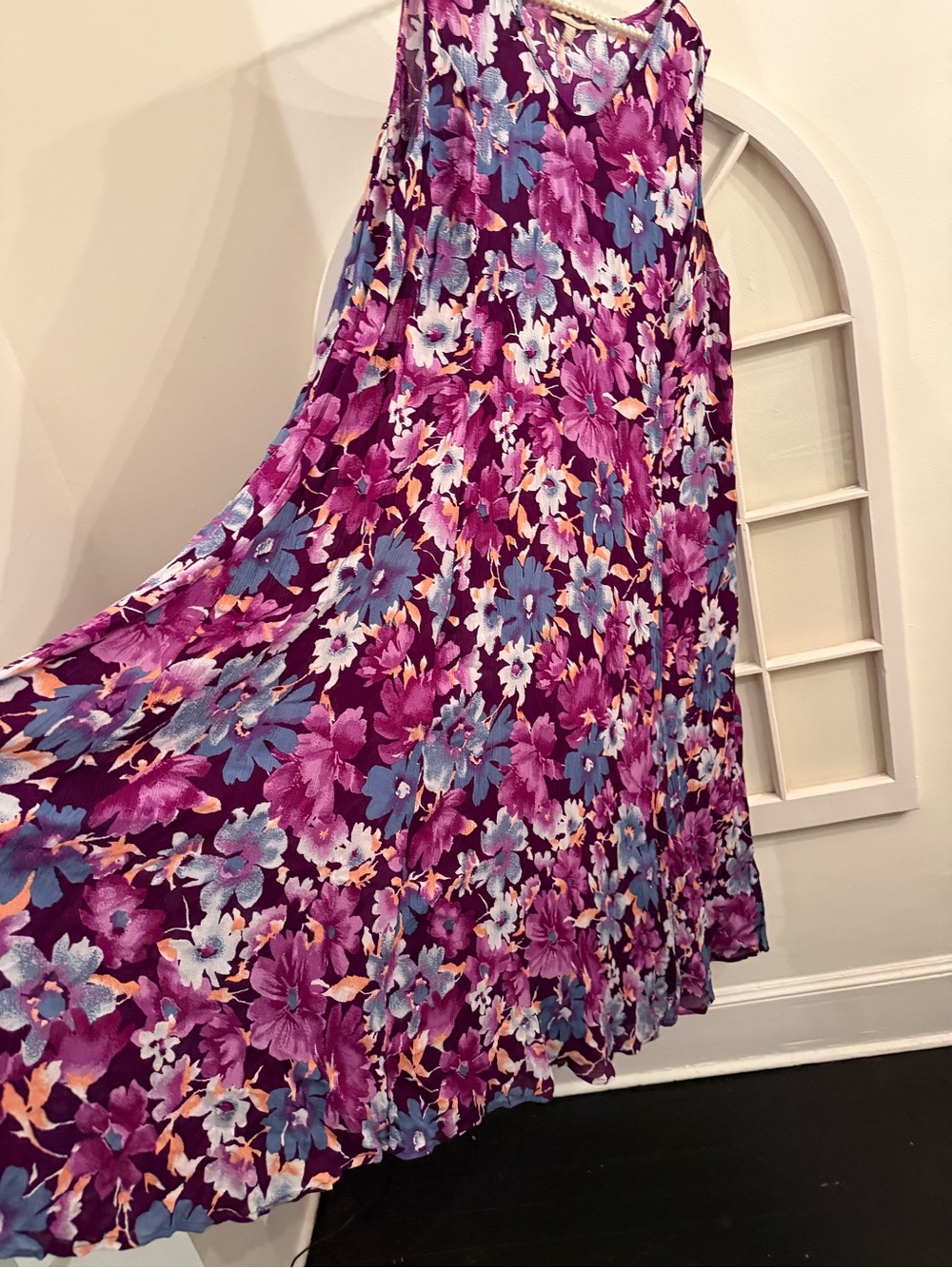 Woman Within 2X Petite (26/28) Purple Floral Crinkle Rayon Sleeveless Maxi Dress